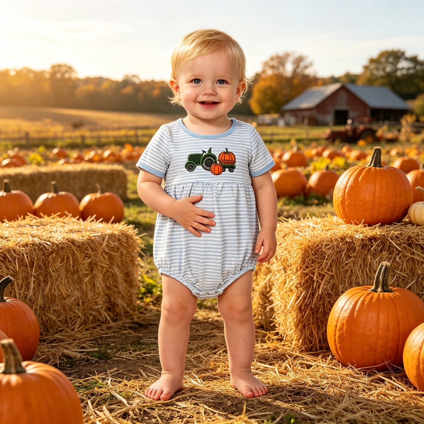 SR4286 Embroidery Fall Pumpkin Pumpkin Car Baby Boys Romper