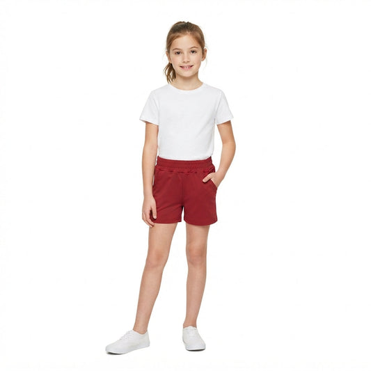 SS0962 Solid Dark Red Yoga Girl's Shorts