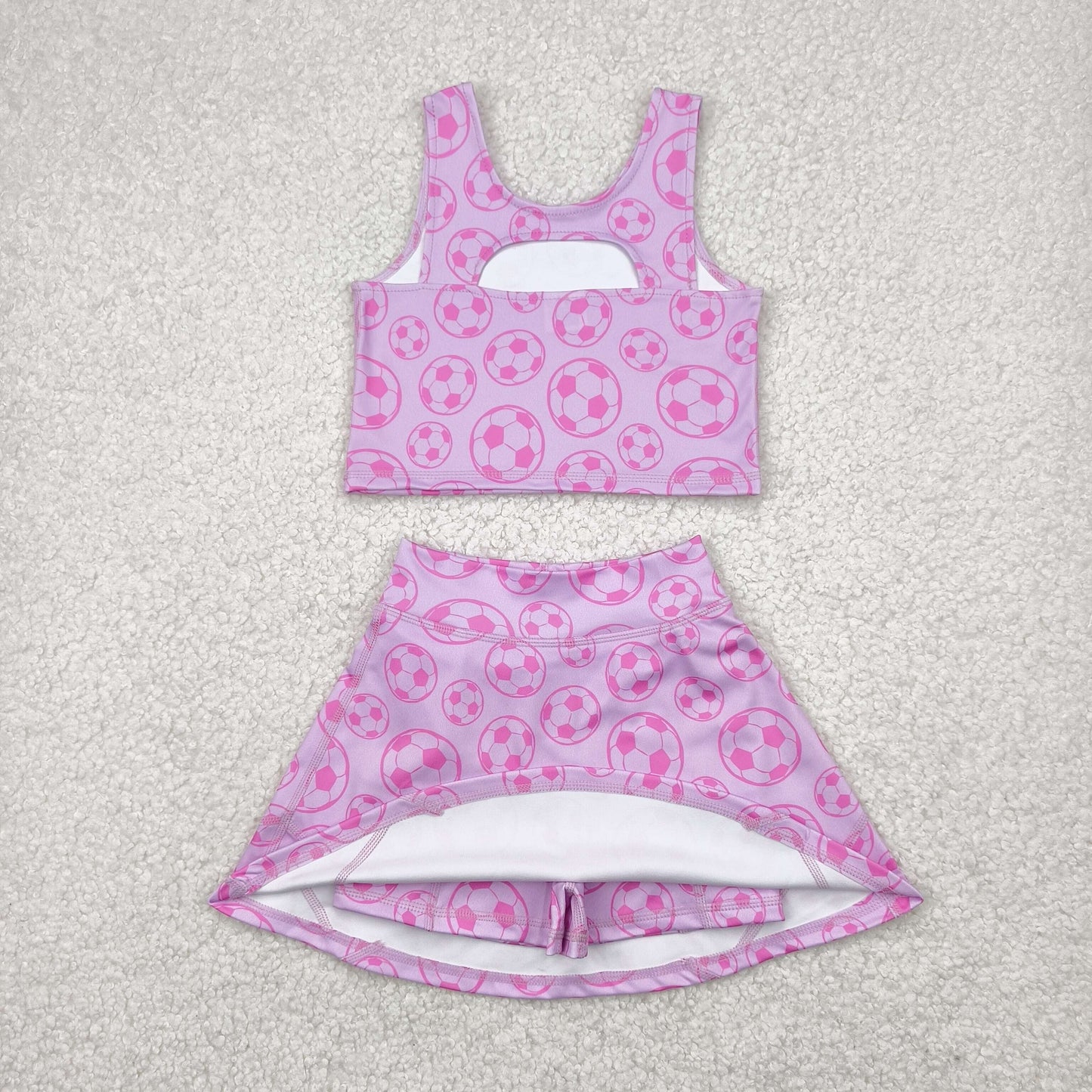 pink purple football yoga sleeveless print girl set