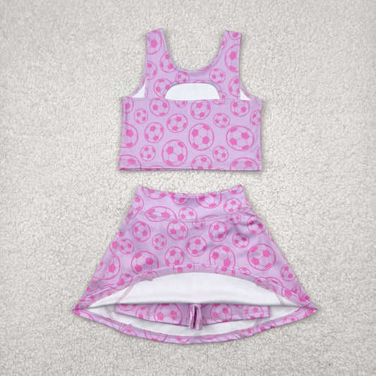 pink purple football yoga sleeveless print girl set