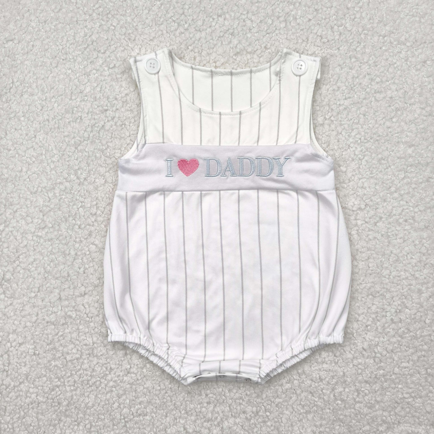 I love daddy embroidery stripe sleeveless Baby Romper