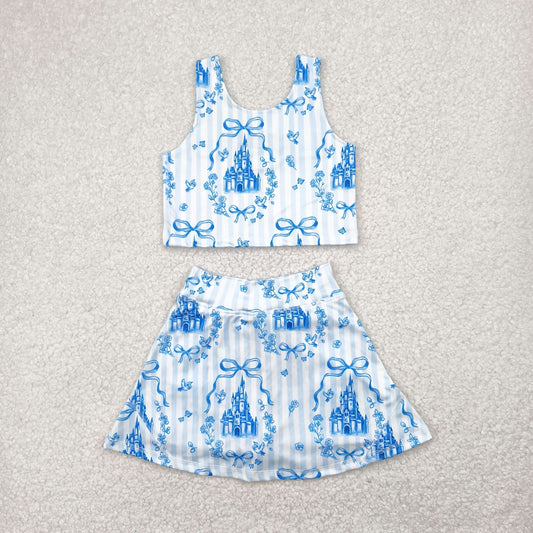 Blue Castle flowers sleeveless girl set