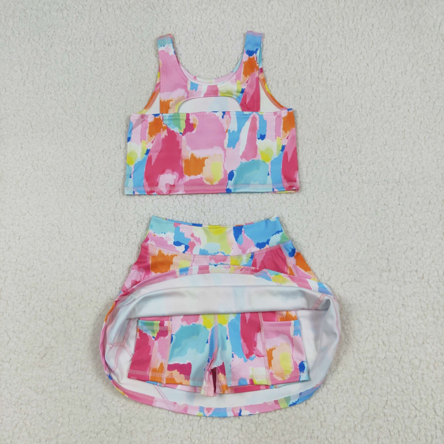 colorful print yoga girl Sleeveless set GSD2625