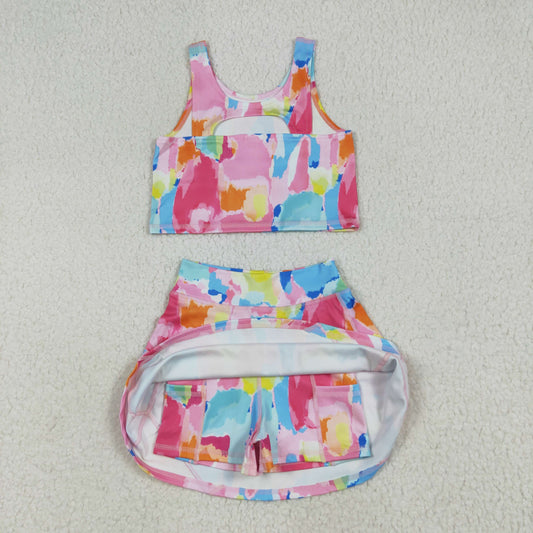 colorful print yoga girl Sleeveless set GSD2625