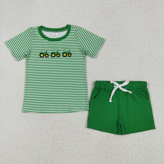 farm extractor embroidery green stripe Summer SetBSSO1374