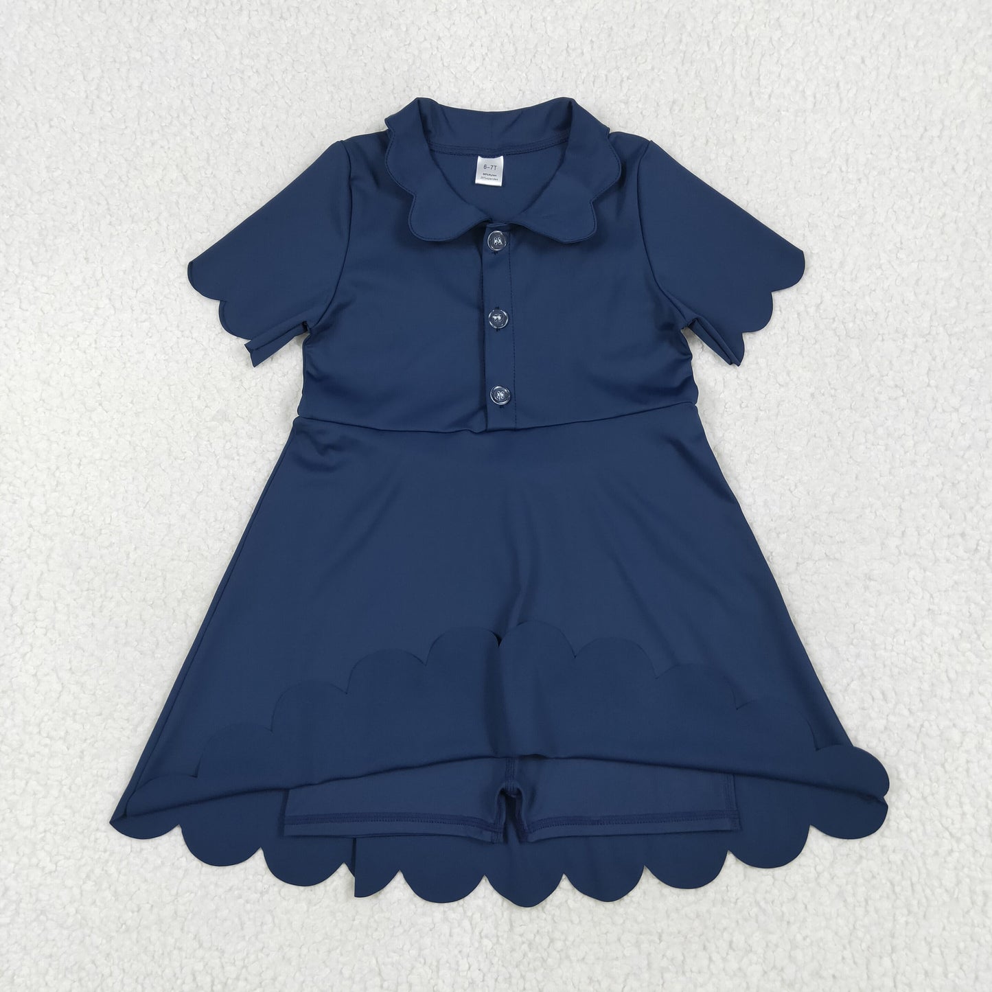 navy solid yoga short sleeve print girl dressGSD2487
