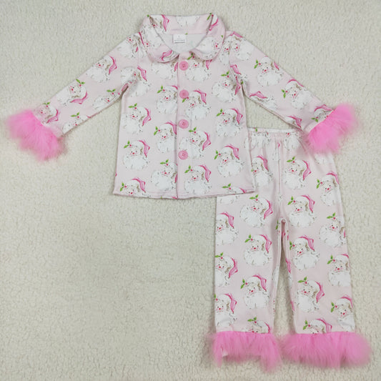 Christmas santa pink print Girls PajamasGLP2376