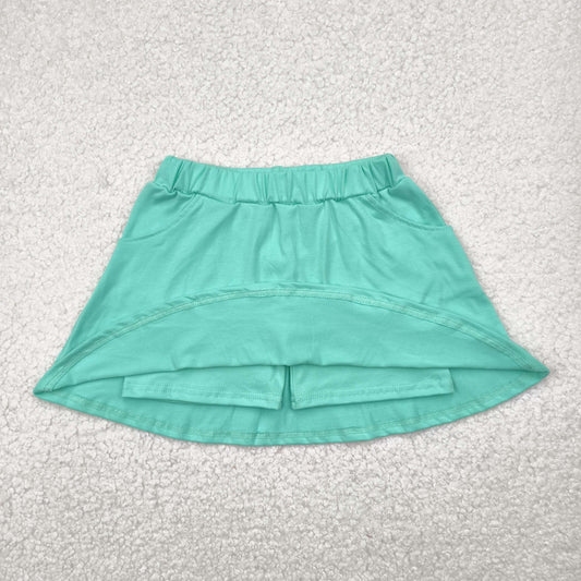 Green solid print short yoga skirt