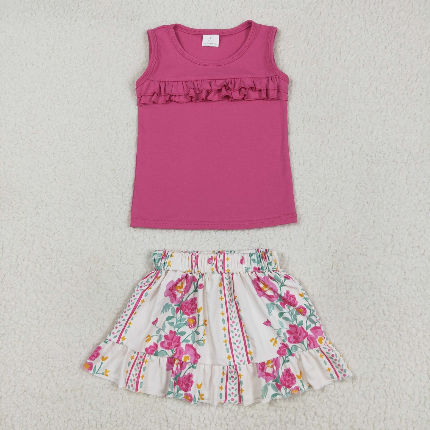 hot pink flowers print girl Set