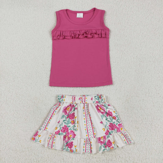 hot pink flowers print girl Set