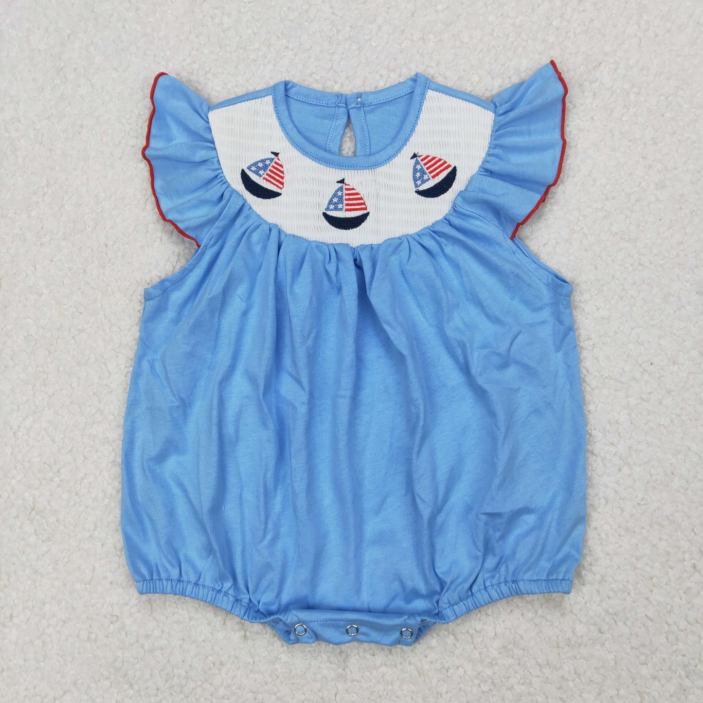 July Of 4th Blue Sailing boat Smock Baby RomperSR2573
