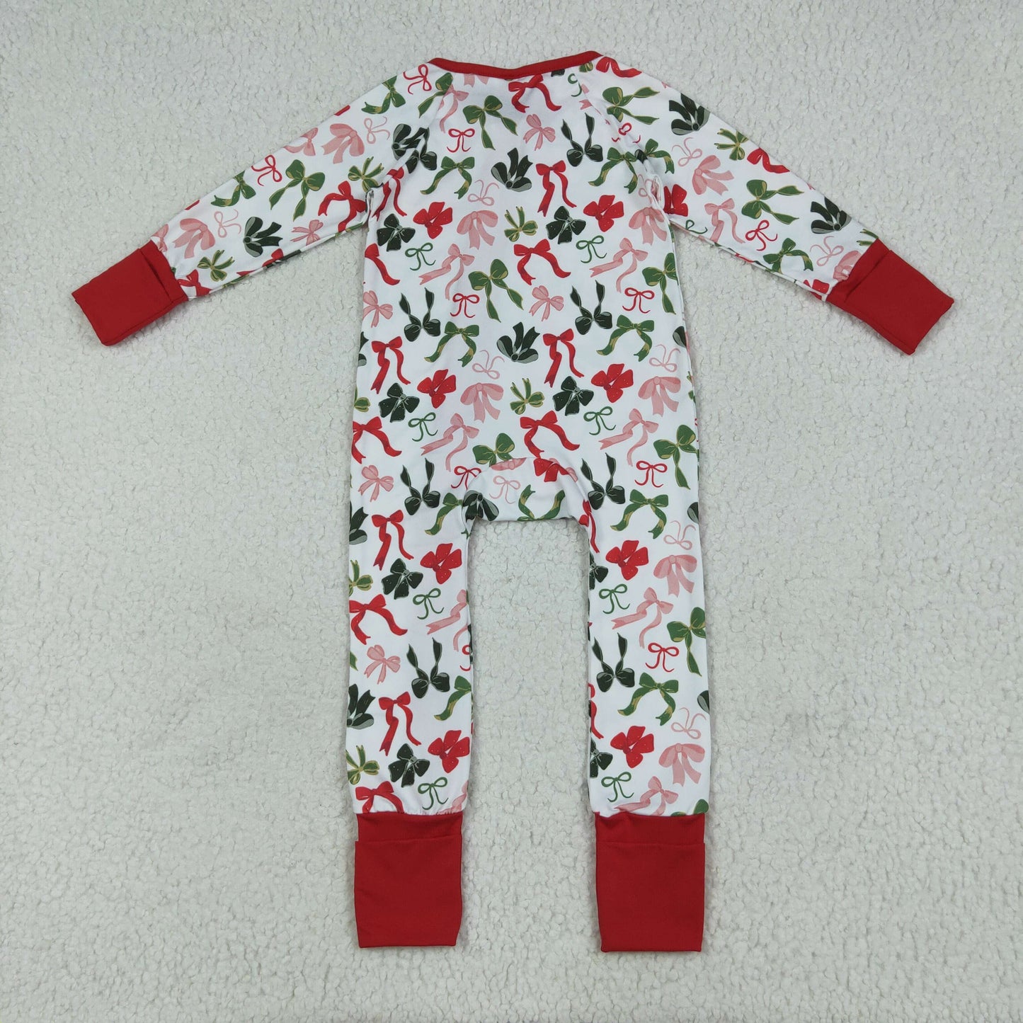 Red green Bows Christmas Print Baby Romper LR2203