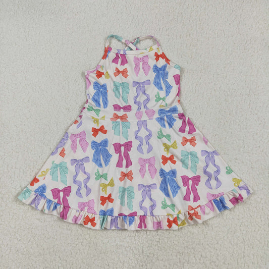 colorful bows sleeveless print girl set