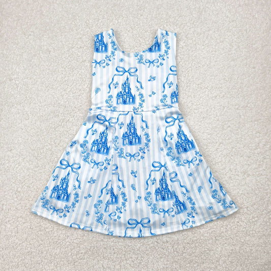 blue castle flowers yoga sleeveless print girl dress