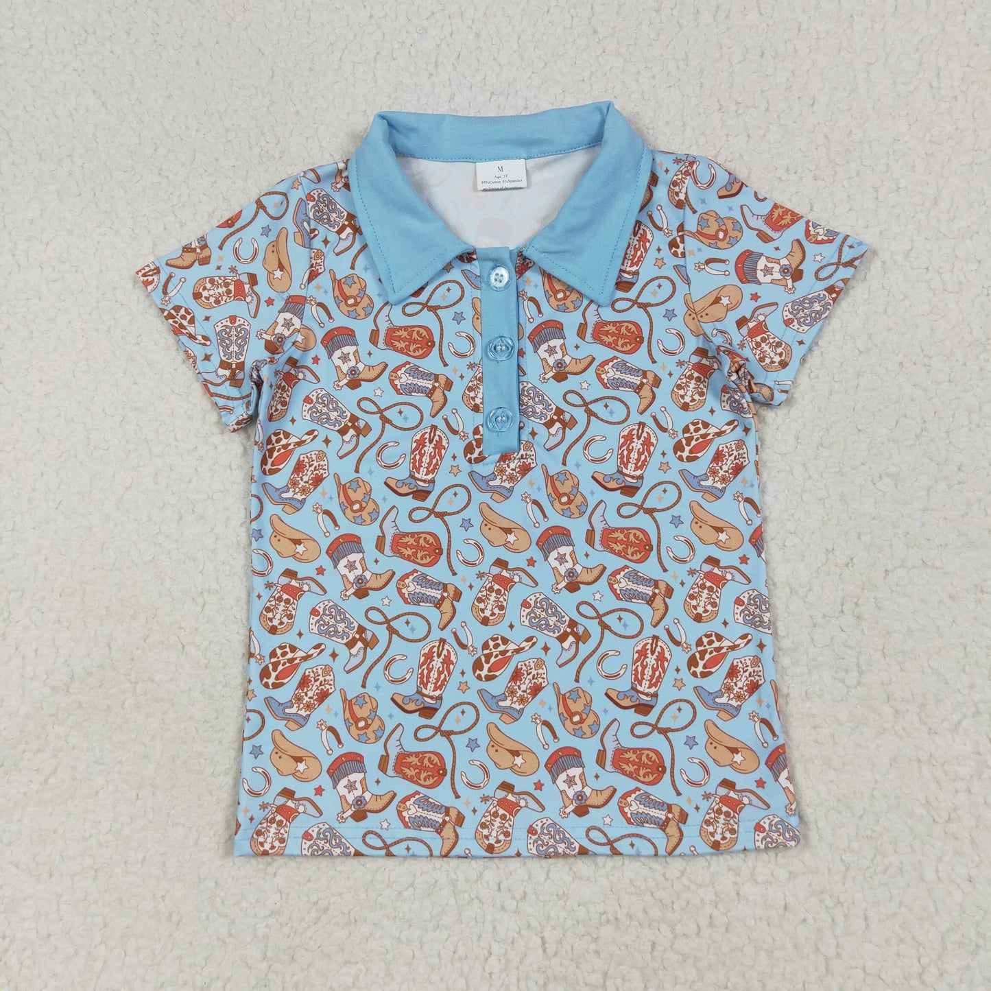 Blue cowboy print short sleeve Shirt BT1256