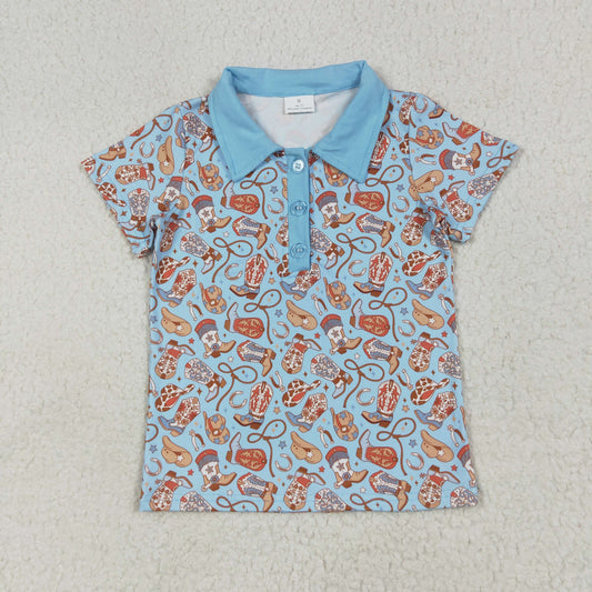 Blue cowboy print short sleeve Shirt BT1256