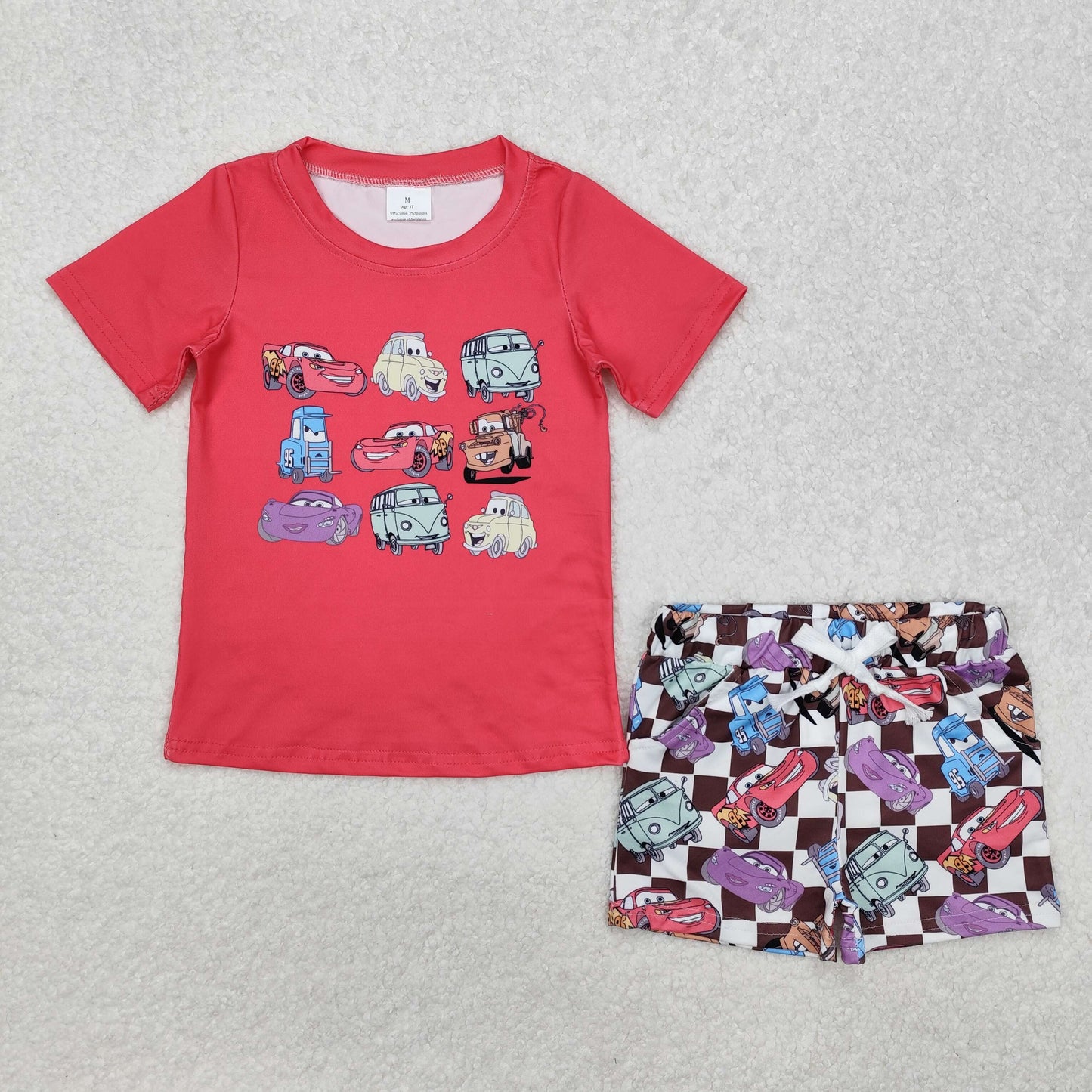 cars print boys summer plaid outfit
