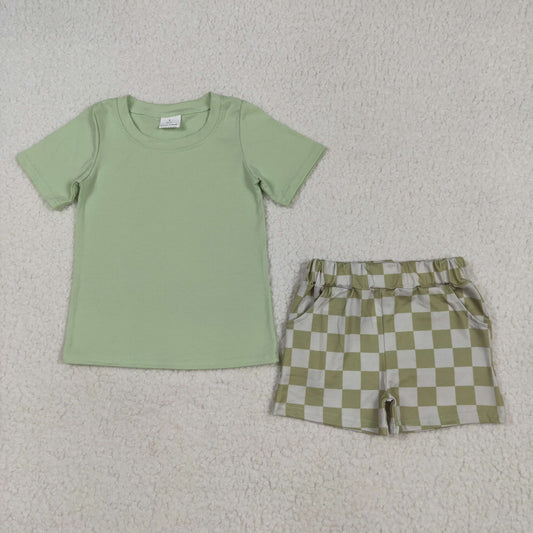 green plaid boy Set