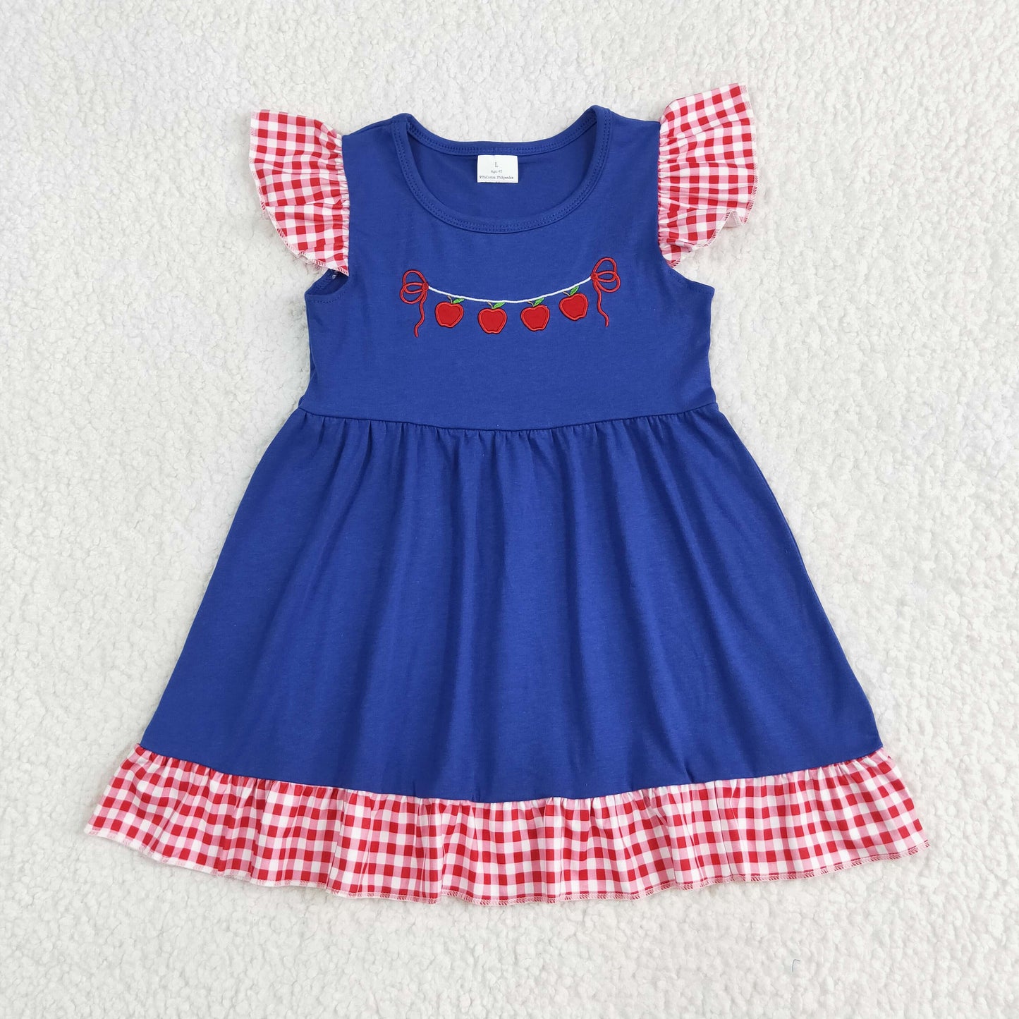 back to school apple embroidery Girls Dress