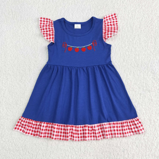 back to school apple embroidery Girls Dress