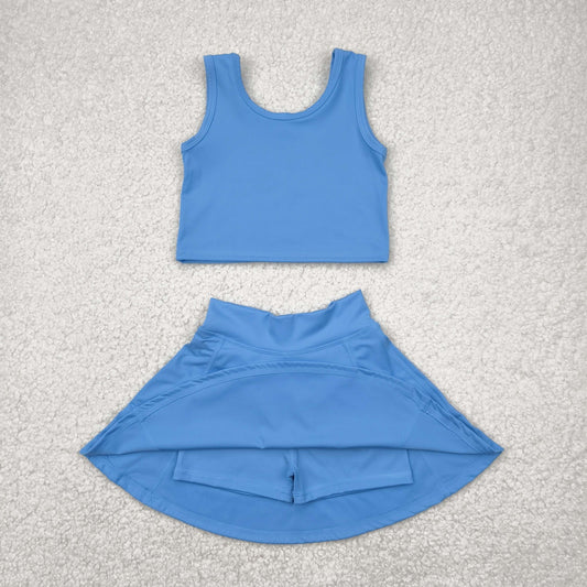 Blue print yoga sleeveless girl set