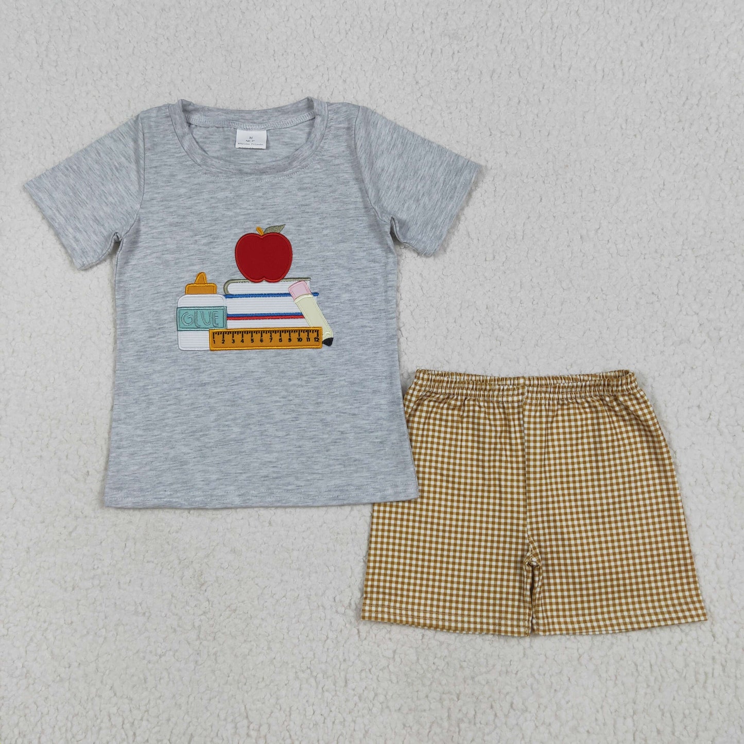 Back To School grey apple Pencil embroidery Summer SetBSSO1281