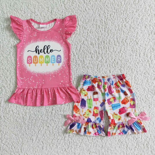 pink hello summer print set D11-11