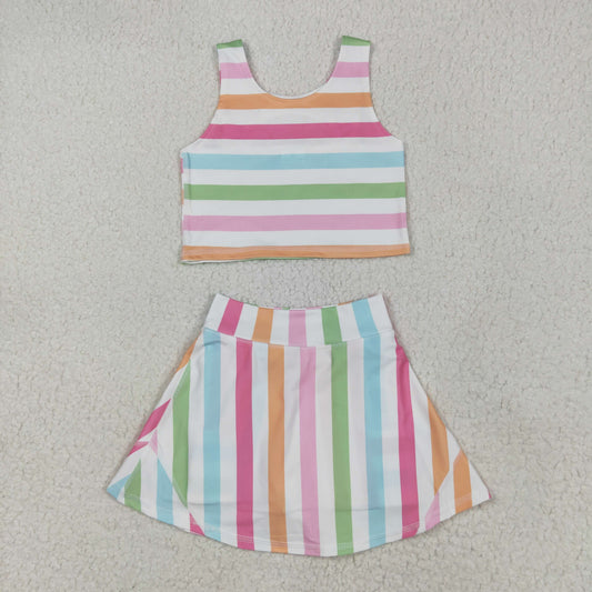 Colorful stripe yoga sleeveless girl set
