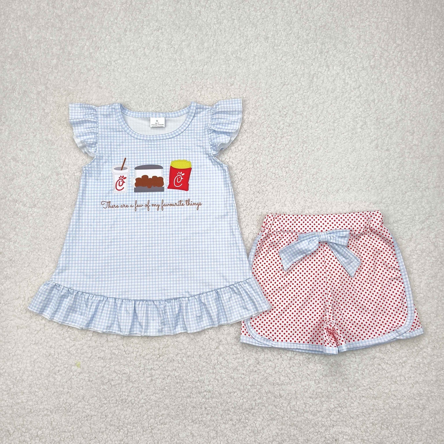Blue plaid Cartoon Pants Girls Set