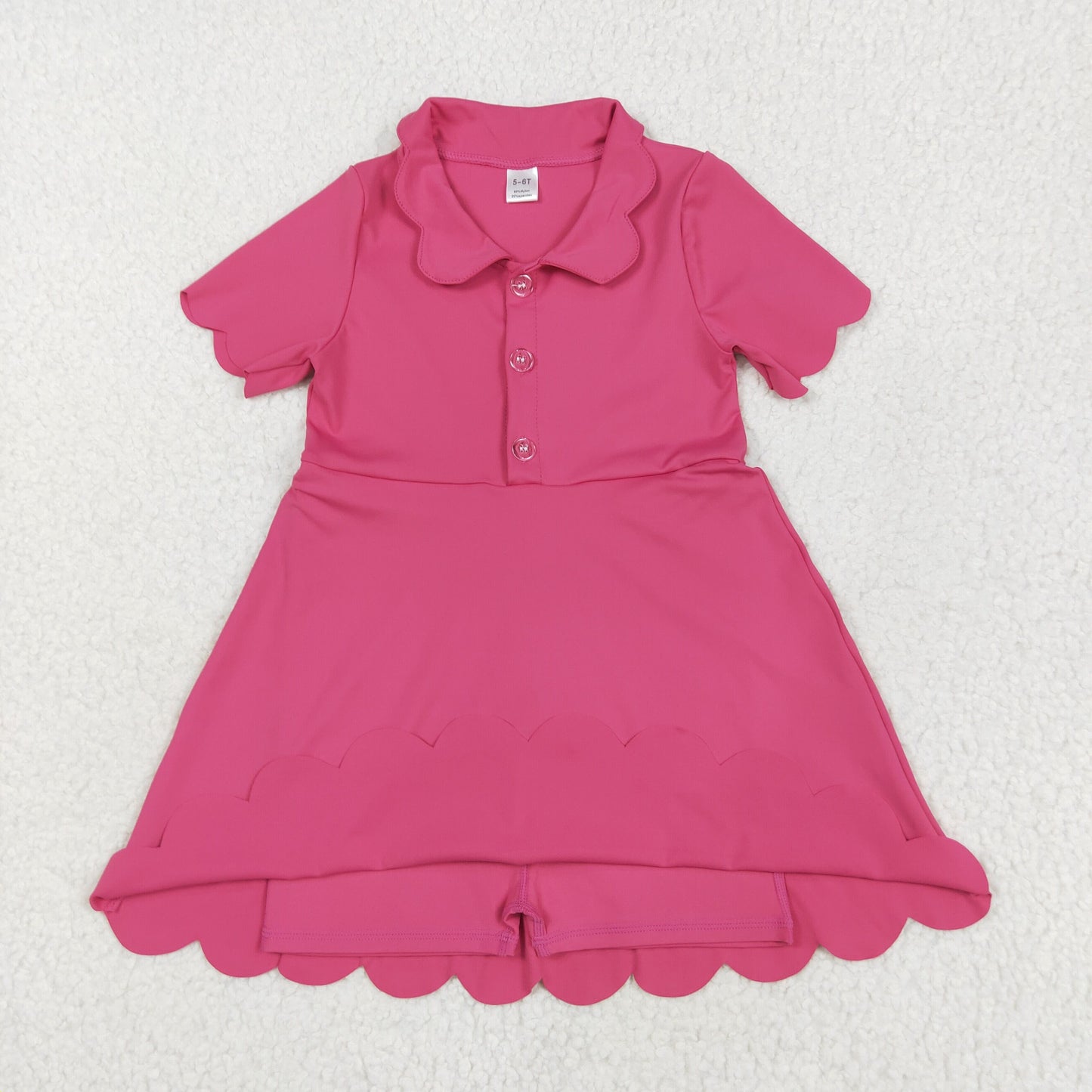 hot pink solid yoga short sleeve print girl dressGSD2474