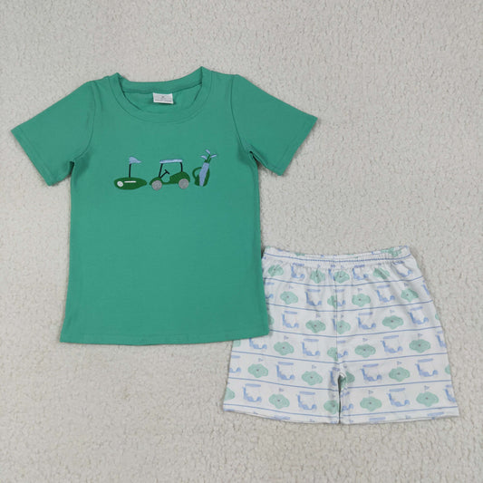Green golf cart embroidery Summer SetBSSO1540