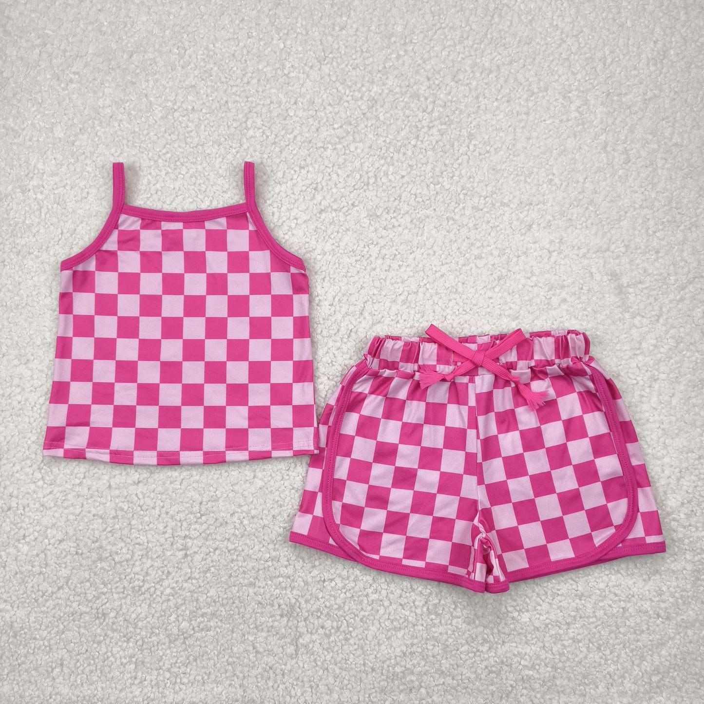 Pink plaid Girls Suit Summer Set