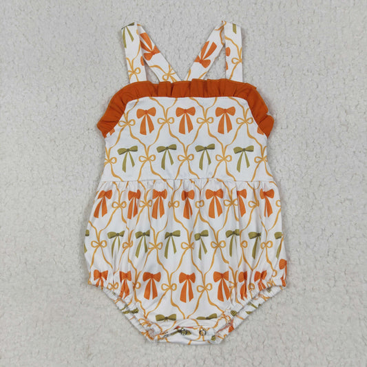 Orange green bows print Baby Romper SR3148
