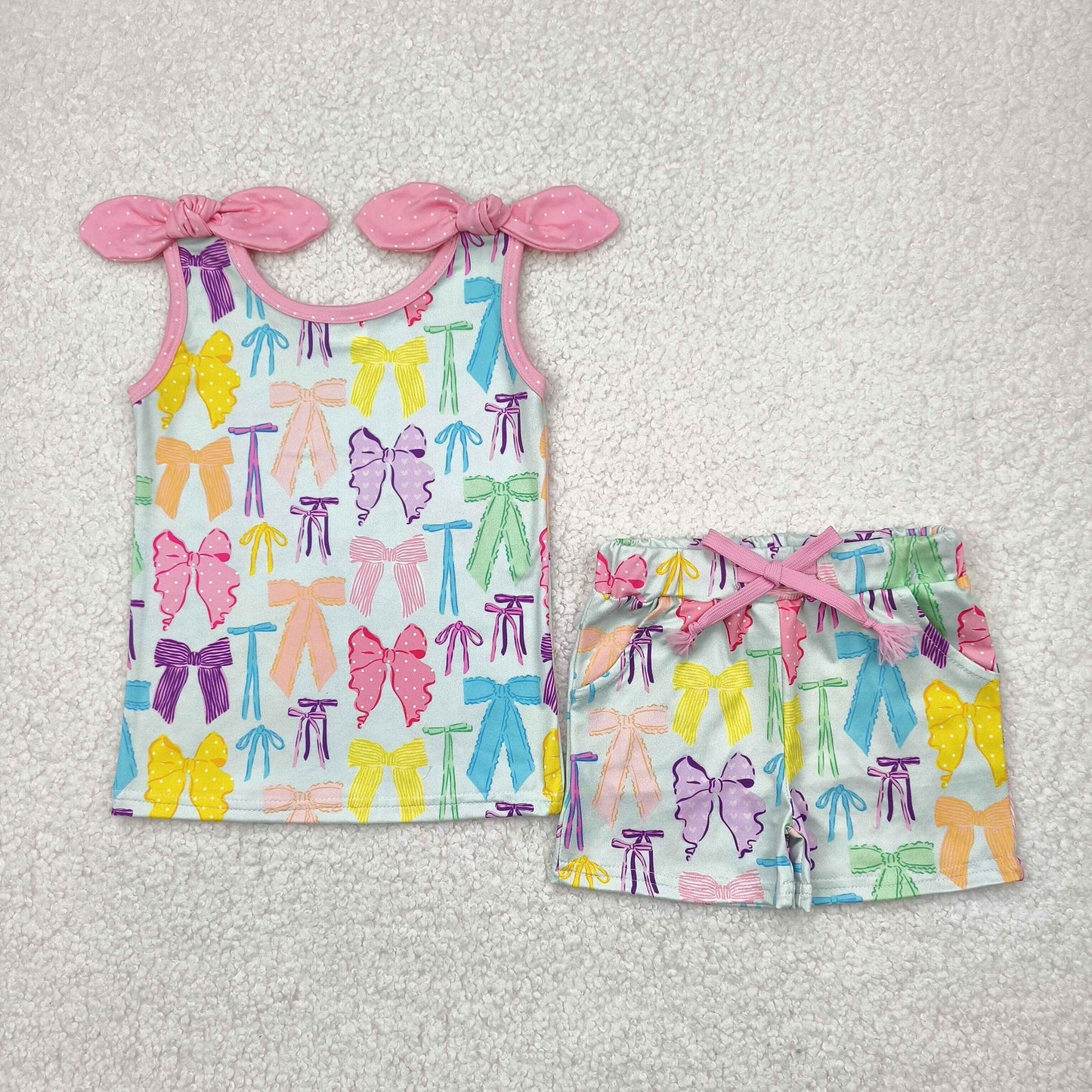colorful bows Girls Suit Summer Set