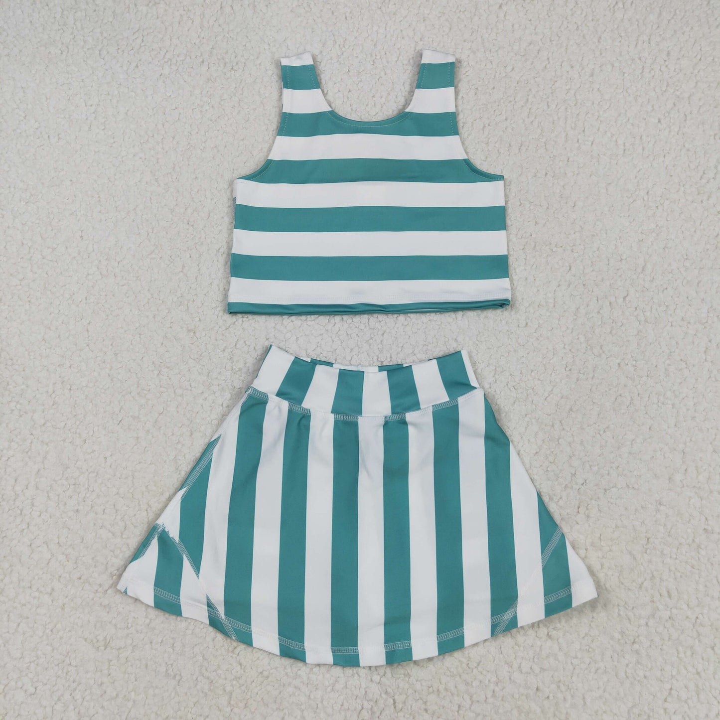 Green stripe yoga sleeveless girl set