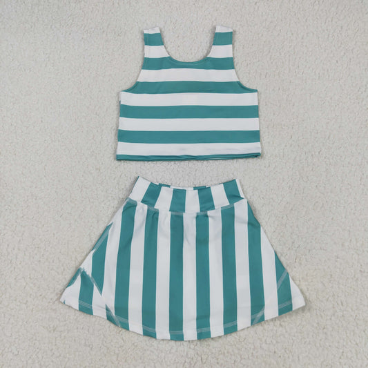 Green stripe yoga sleeveless girl set