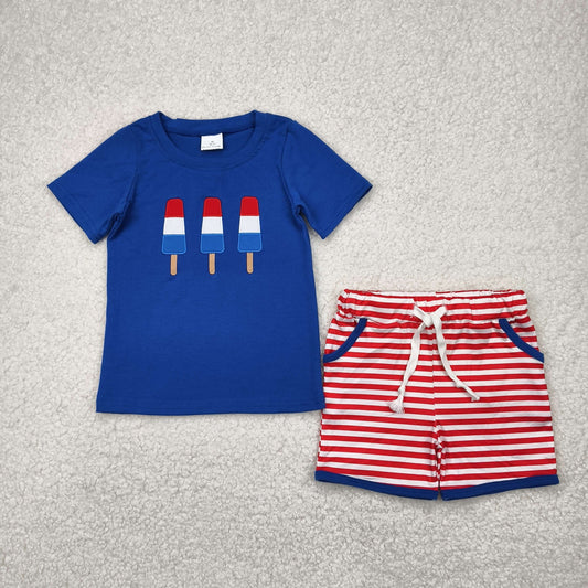 4th of July Embroidered Boy Summer Set