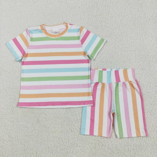 Colorful stripe Girls Suit Summer Set
