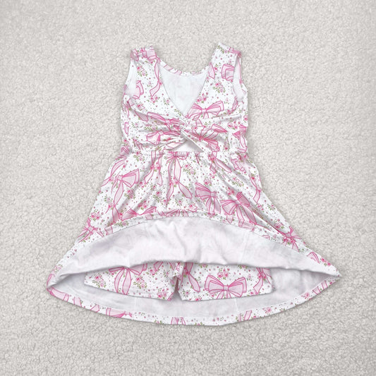 Pink flowers bows yoga sleeveless print girl dress