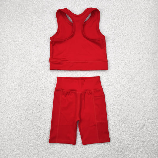 Red solid yoga sleeveless girl set