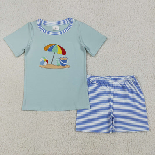 Beachball embroidery Blue stripe Summer SetBSSO1485