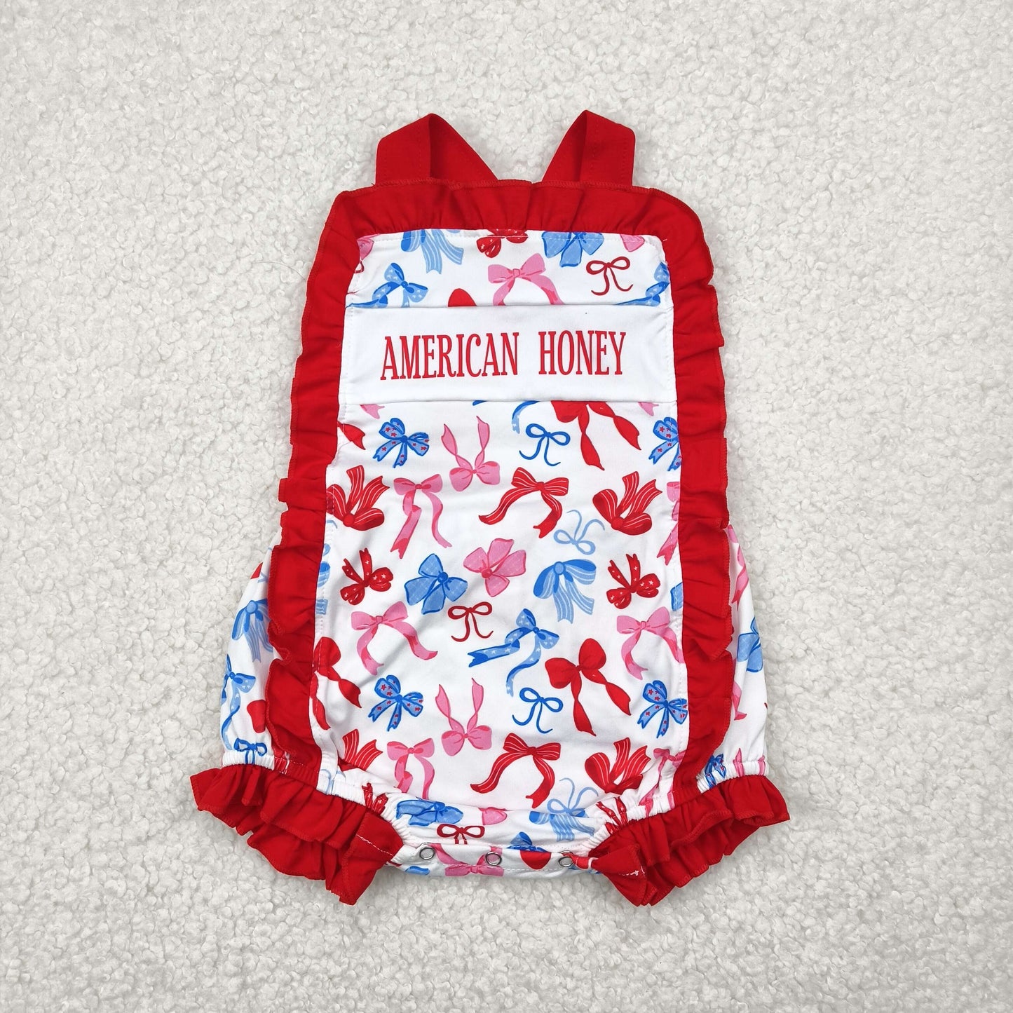 4th of July bows embroidery Baby Romper