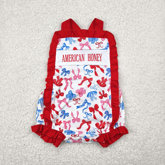 4th of July bows embroidery Baby Romper
