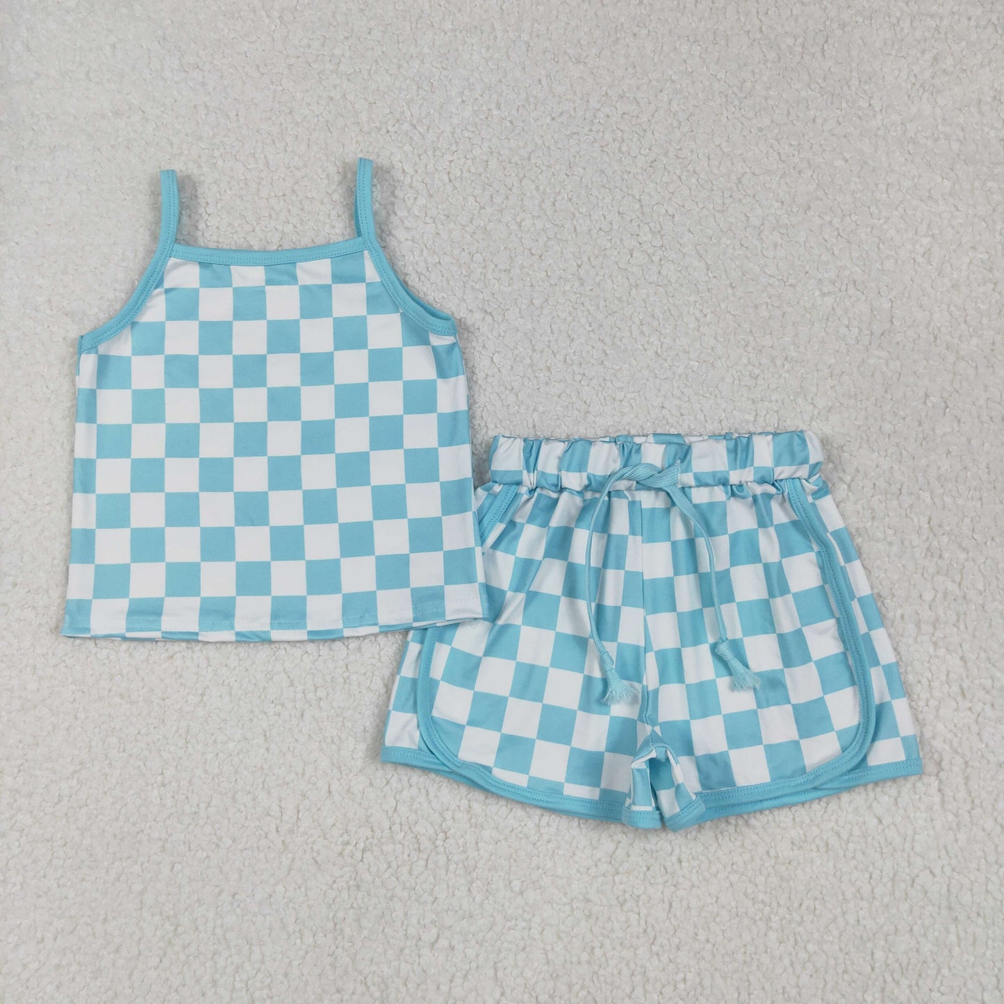 Blue plaid Girls Suit Summer Set GSSO2332