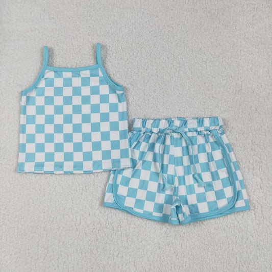 Blue plaid Girls Suit Summer Set GSSO2332
