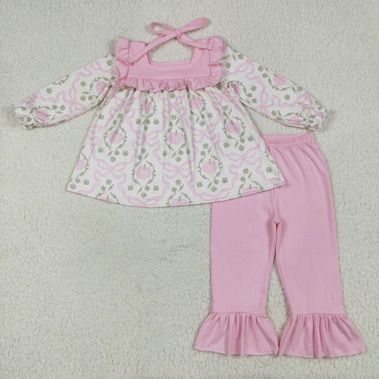 pink pumpkin bows girl outfits GLP2397