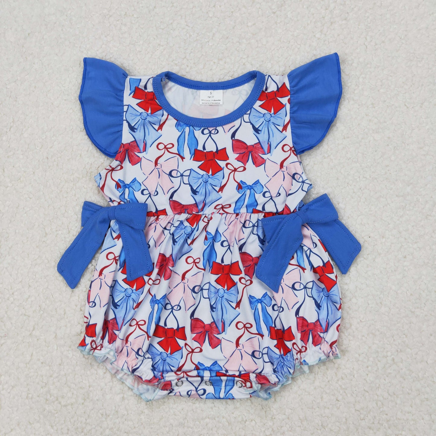 Blue 4th of July bows Print Baby RomperSR2954