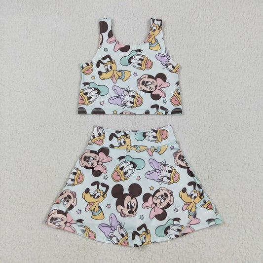 Cartoon print sleeveless girl yoga set