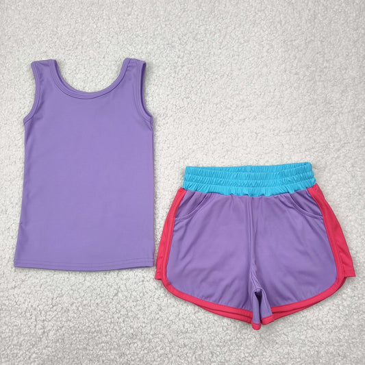 purple yoga sleeveless girl set