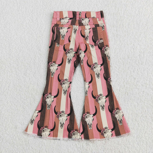 flowers cattle orange stripe print Girls Jeans